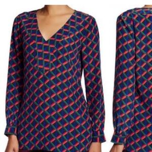 Trina Turk Alisha Silk Geometric Blouse Size Small